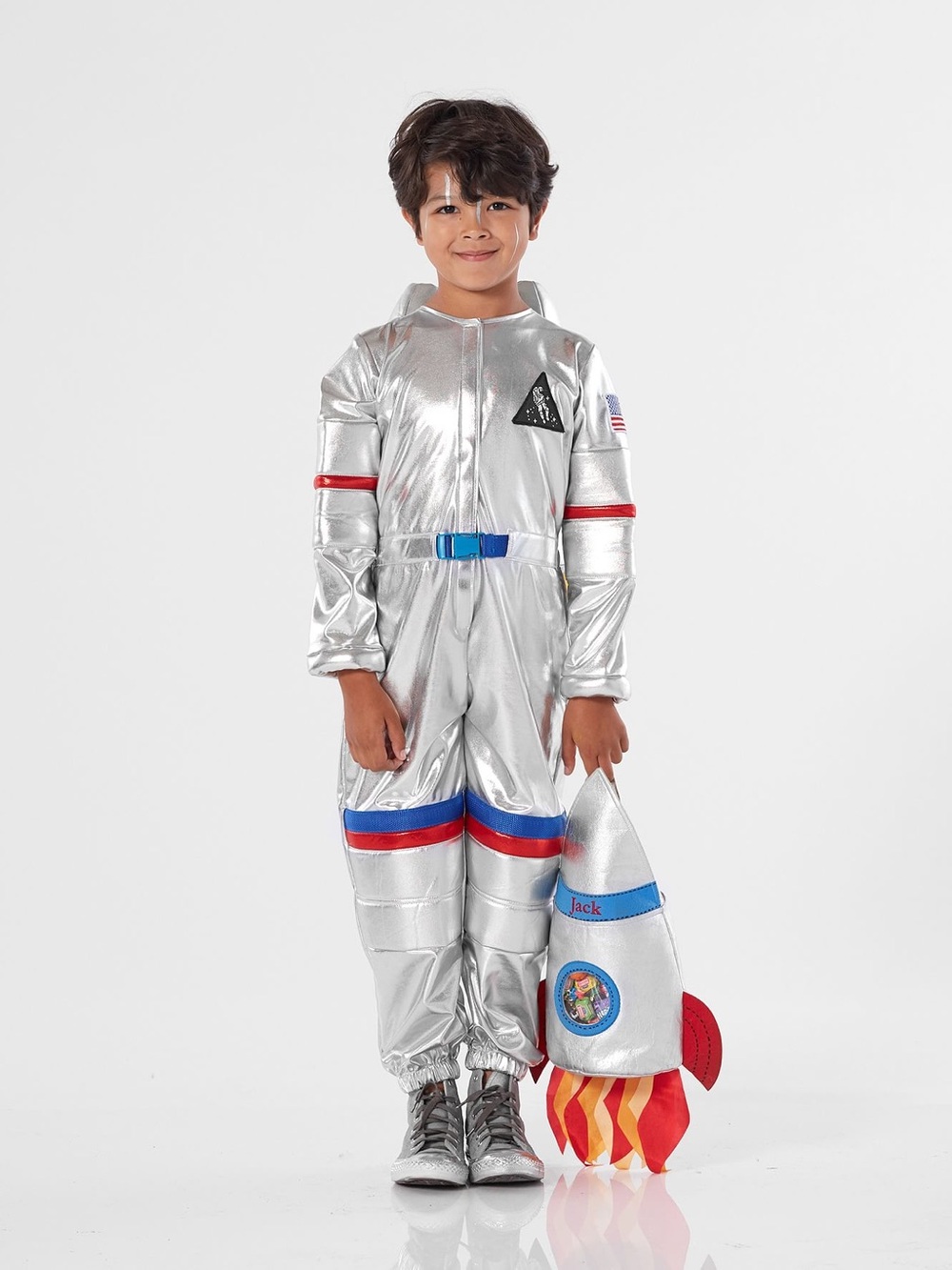 Pottery Barn Kids Silver Astronaut Costume with Red & Blue Trim WORN ONCE